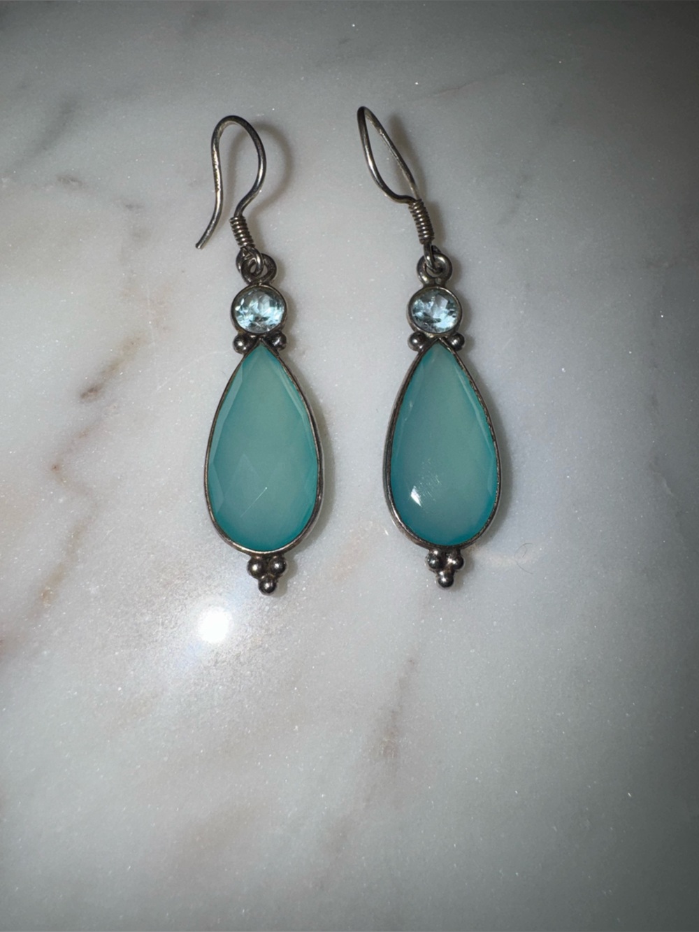 Teardrop 925 Sterling silver Aqua Blue sea glass Dangle Earrings - Women Jewelry